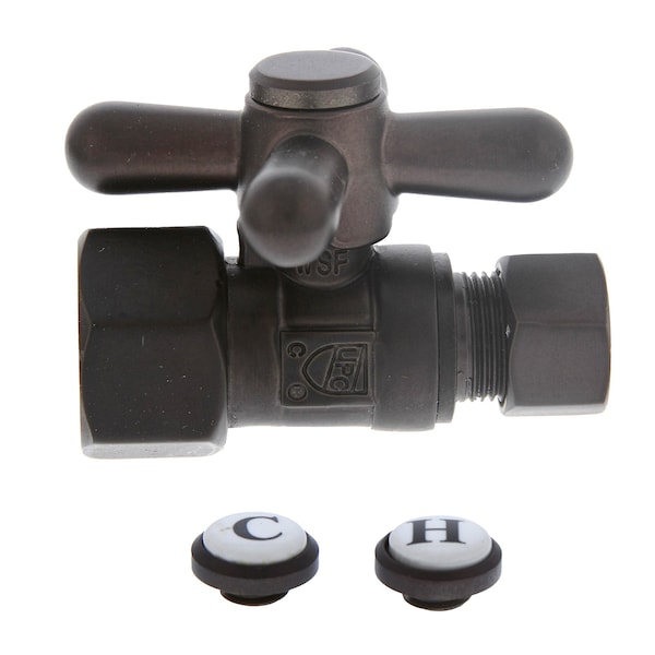 Jones Stephens 1/2in FIP x 3/8in OD Comp Quarter-Turn Straight Supply Stop Valve, Cross Handle, Oil Rubbed Bronze S4302RB - main
